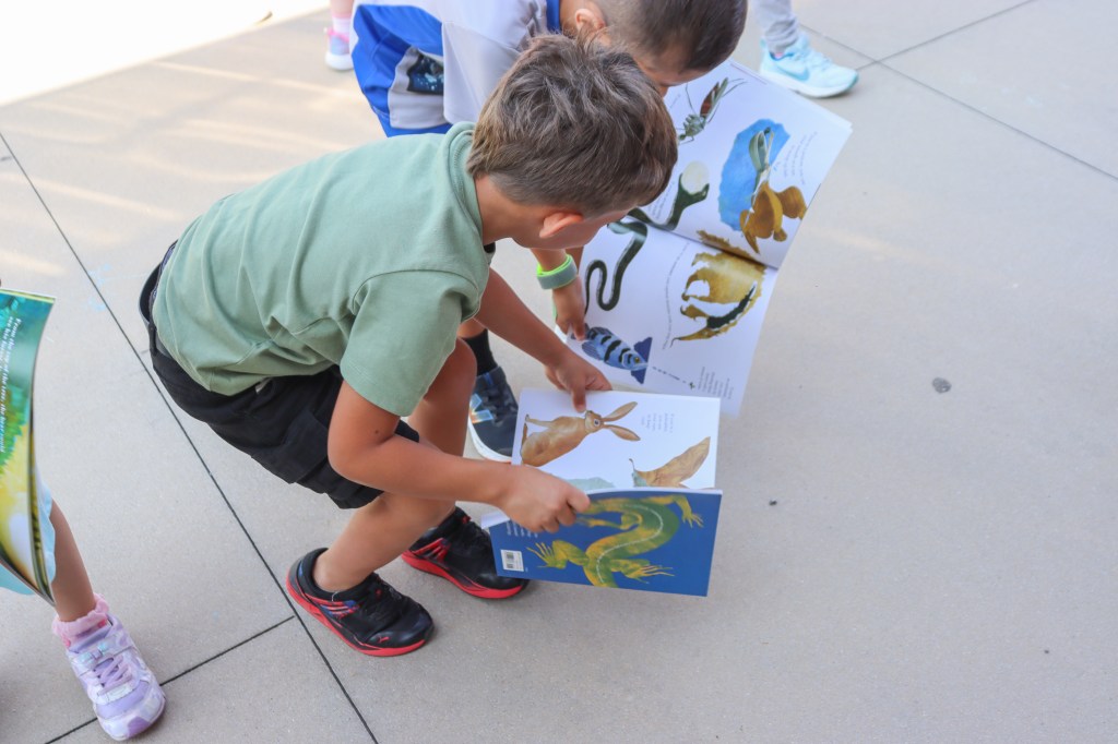student reading book